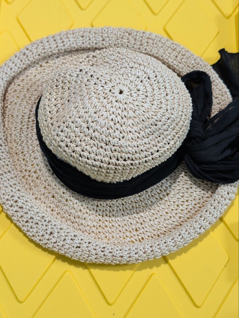 Scala Collezione Beige Woven Sun Hat with Black Scarf - Picture 5 of 9
